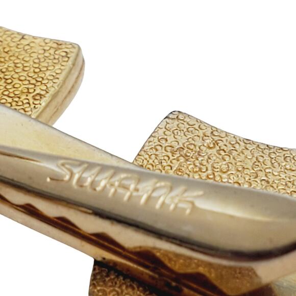 Swank Knight Shield Cufflinks & Tie Clip Bar Clasp Soldier Gold Tone Set Vintage - Picture 5 of 7